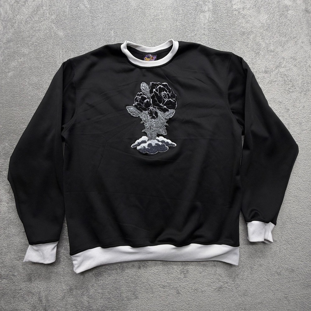 Slyy Rose Sweatshirt Mens 3XL Black Fleece Pullover Rose Graphic‎ Embroidered